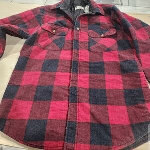 Red and Black Plaid Flannel Shirt, Quilted Lining Med